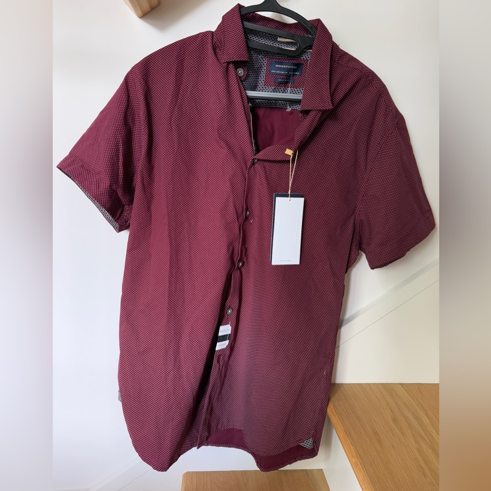 Denim & Flower Burgundy Casual Button Down Shirt